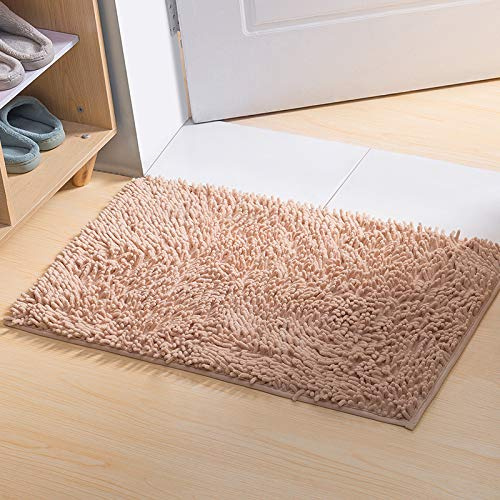 YIQI Alfombra de baño Shaggy de Microfibra de Chenille, Suave y cómoda, Agua súper Absorbente, Antideslizante, Gruesa para el Cuarto de baño (60 x 40 cm, Caqui)