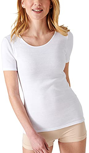 Damart Camiseta Thermolactyl de Manga Corta de canalé Fino Blanc XL Mujer
