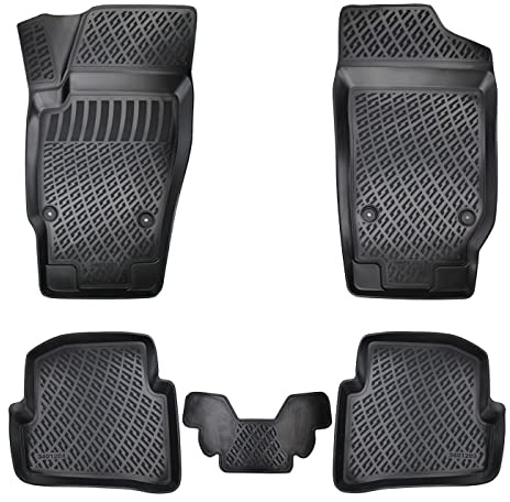 Rizline Passgenau 3D Fussmatten Auto Kompatibel mit Volkswagen Polo 6R 2009-2017 Auto Zubehör 1. und 2. Reihe Gummimatten Autos TPE Allwetter Geruchlos rutschfest Vorne & Hinten Schwarz