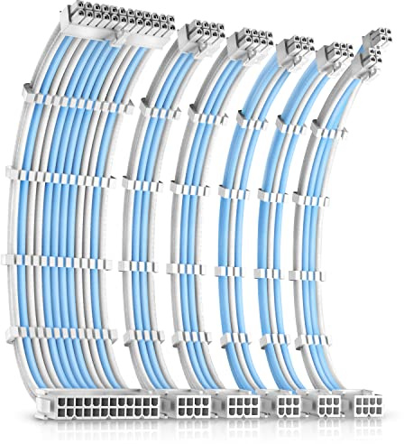 Antec White/Blue PSU Extension Cable Kit - 6 Pack (1x 24 Pin, 1x 4+4 Pin, 2x 8 Pin, 2x 6 Pin)