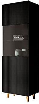 Mirjan24 Standvitrine Fusbo, Vitrine, Wohnzimmer Schrank mit Fächern, Vitrinenschrank, Hochschrank, Mehrzweckschrank (Schwarz)