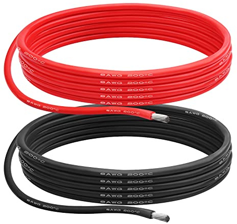 Henakmsl 8 AWG Silikonkabel 5 m, 8,29 mm², Rot/Schwarz