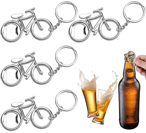 4 Pz Portachiavi Apribottiglie, Portatile Portachiavi Apribottiglie Cicicletta, Apribottiglie Birra Regalo per Uomo Fidanzato Festa di Compleanno Gadget Utili Regalo Amante della Bicicletta(Argento)