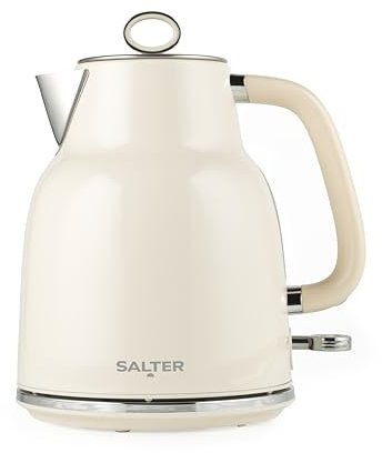 Salter Bouilloire Rétro 1,7 L Sans Fil, Ébullition Rapide 3KW, Base Rotative à 360°, Avec Filtre Anti-Calcaire Amovible, Jauge de Niveau d'Eau, Indicateur Lumineux Bleu, Crème