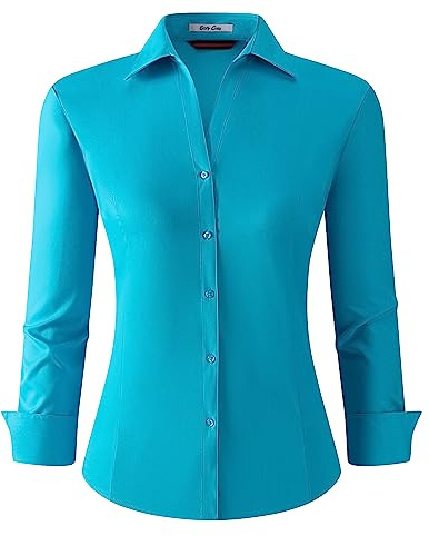 Alex Vando Damen Bluse Button Down Hemdbluse aus Bambus Bügelfreie Business Hemd Damen Langarm Casual Arbeitshemd