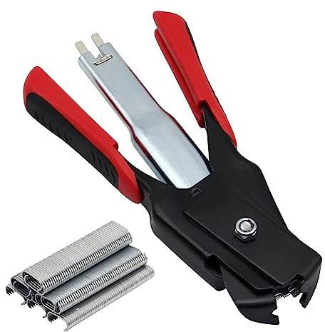 Hog Ring Pliers Kit C-type with 3000pcs Nails Spring C7 Hog Rings Gun C-type Clip Installation Equipment Tool for Auto Feed Animal Fence Fastener Staple Plier Nailer Mattresses (Black + Red)