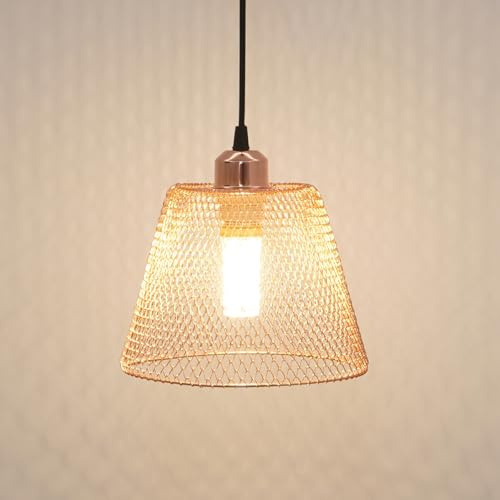 KRUIHAN Moderne Vintage Pendelleuchte Käfig Hängende Decke Lampe E27 Versenkbarer Lampenschirm Kronleuchter Beleuchtung Leuchten für Esszimmer Bar Restaurant Schlafzimmer,Roségold