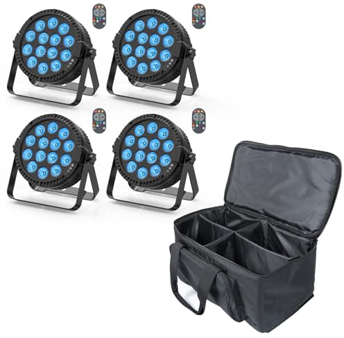 4er 84W LED Par Scheinwerfer mit Tasche, RGBW DMX512 Par LED Licht Bühnenlicht mit Fernbedienung, Disco Partylicht Beleuchtung für Stage DJ KTV Show Bar Halloween Weihnachten