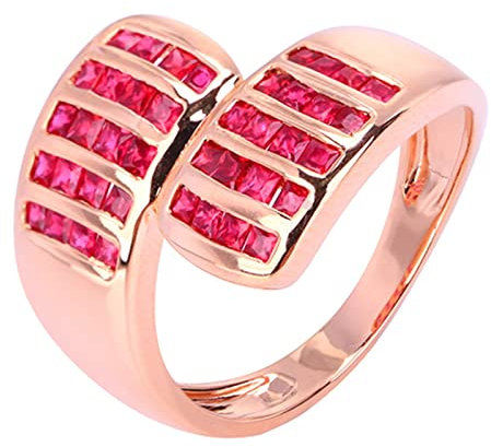 KnSam Gelbgold 18K Au750 Hochzeitsring Frauen, Labor Erstellt Rubin Eheringe 1.2ct Rot Klassiker 750 Gelbgold Freundschaftsringe Echter Schmuck, Gr.47 (15.0)