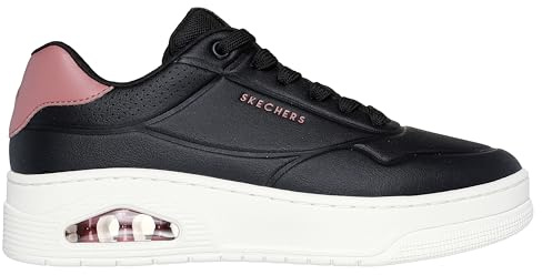 Skechers Women's Uno Court Fast Break Sneaker, Black Duraleather/Rose Trim, 5 UK