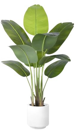 ZEEOZE 120cm Artificial Bird of Paradise Plant Tall Fake Tropical Palm Tree Large Fake Plants with 9 Silk Banana Leaves Faux Plant Indoor Decor Trees with White Pot for Home Bedroom Living Room Decor