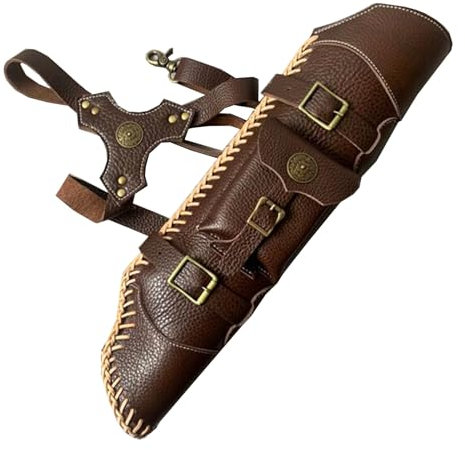 SIULAS Traditional Shoulder Back Quiver - Back Arrow Quiver - Adjustable Handmade Cow Leather Archery Quiver for Hunting & Target Practicing,Brown,50cm