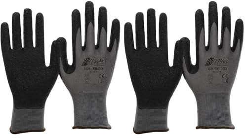 Nitras Nylotex 3520 Nylon-Latexhandschuhe Arbeitshandschuhe 12 PAAR Größe 10 (XL), Grau/Schwarz (Packung mit 2)
