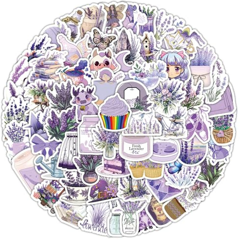 100PCS Lavender Stickers for Skateboard,Water Bottle,Helmet, Laptop,Car,Notebook,Scrapbook,Luggage,Waterproof Vinyl Purple Plant Sticker,Cute Flower Aesthetic Decals,Gift for Girl Children Adults