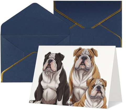 Dwrepo Grußkarten mit englischen Bulldoggen, blanko, mit Umschlägen, Happy Birthday, Dankeskarte, Hochzeit, Party, Einladungskarten für alle Anlässe