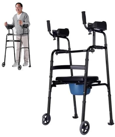 Joyfitness Faltbarer Gehrahmen, Verstellbarer Standard-Gehhilfe mit Abnehmbarer Armlehne, Sitz, 3-in-1-Gehhilfe für Senioren mit Armlehne, klappbarer Standard-Gehhilfe für Senioren