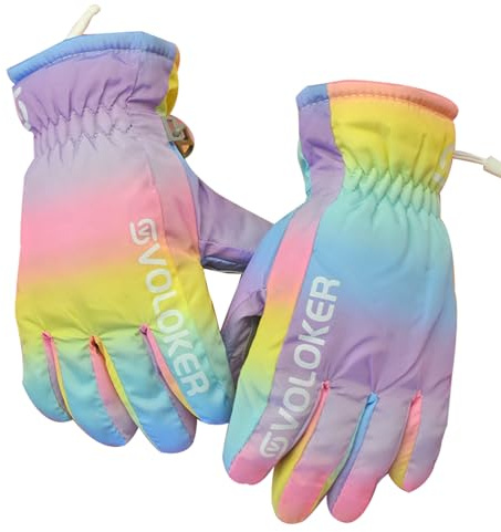 QKURT Guantes de esquí de Invierno Impermeables Antideslizantes de Felpa Mitones para Niños Niñas 6-8 años