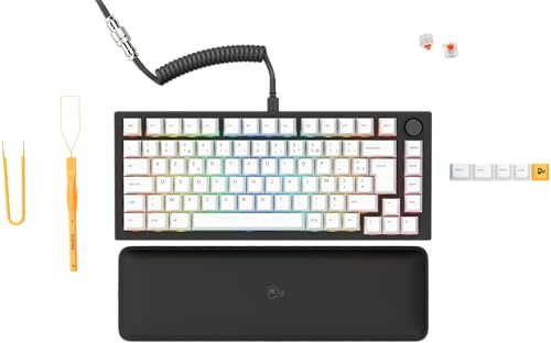 GLORIOUS GMMK Pro 75% Clavier Gaming AZERTY Français (Noir) | Switches Linéaires Fox, Échangeable À Chaud, Câble Spiralé, Repose-Poignets, Rétroéclairage RGB, Cadre Massif Aluminium