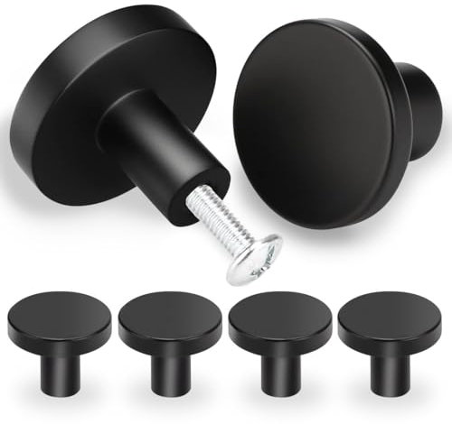 SHSMPXOY 6 Pezzi Pomelli per Mobili, 25 * 30 mm Pomelli per Cassetti, Rotondo Pomelli, Pomolo per Mobili con Viti, Pomelli Armadio, Manopole per Mobili, per Armadietti, Cassettiere, Cucina (Nero)