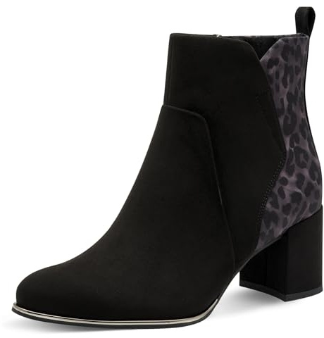 Marco Tozzi Damen Stiefeletten mit Blockabsatz Vegan, Schwarz (Black/Leo), 38 EU