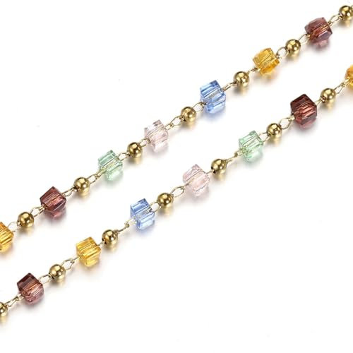Bunte Kettenglied-Rollen, Handarbeit Farbe Kette ， 1 Meter Edelstahlkette Böhmische Kristallperlenkette Quadratische Würfelperlenkette for Halskette Armbänder Schmuckherstellung DIY(1)