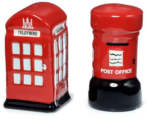 FotoStation Ceramic London Icons Red Post Box & Red Telephone Box Salt & Pepper Set Novelty Salt and Pepper Shakers Pots Elegant British-Themed Kitchen Tabletop Decor