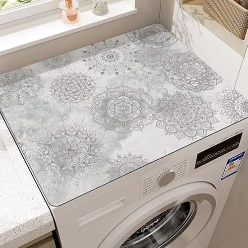 MNOIINM Housse de Machine à Laver Antidérapant à Séchage Rapide 60x60 cm, Tapis de Protection pour Laveuse et Sécheuse, Housse Anti-Poussière Découpable pour Réfrigérateur Buanderie Cuisine(White)