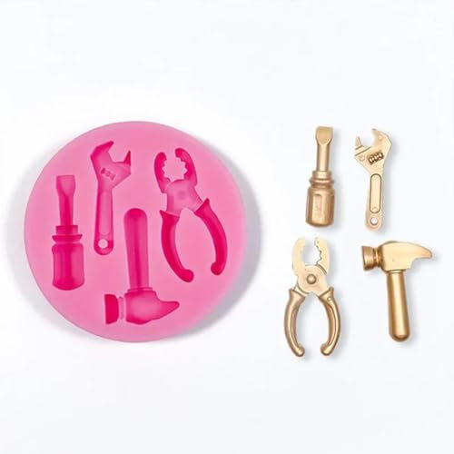 Silikonform-Set, 3D-Säge, Schraubendreher, Schraubenschlüssel, Schere, Gadget, Fondant, Schokolade, Backwerkzeug, Ton, Gips, Harz, 8,7 x 8,7 x 1,4 cm
