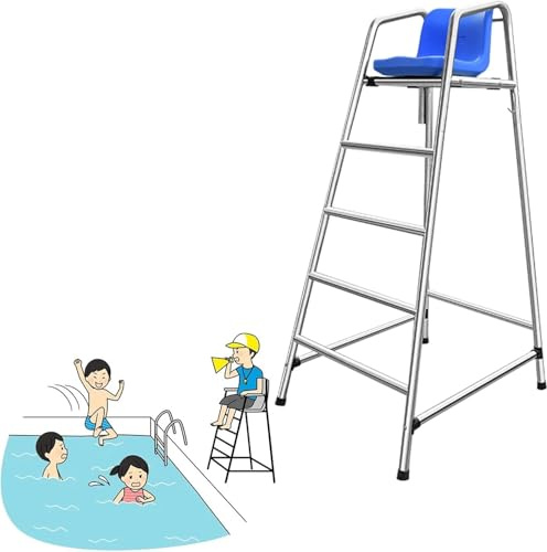 High Stool Pool Ladder Stainless Steel Observation Chair 47/59/71 Fixed Height - Pool Safety Seat with Hook & Sunshade Hole​(L-1.8m/70.8inch tall)
