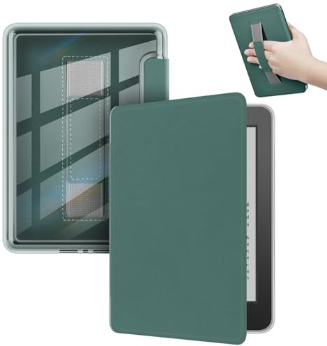 Schutzhülle für Kindle Paperwhite 15,2 cm (6 Zoll), ultraklar, weich, leicht, transparent, TPU, mit Handschlaufe, automatische Wake/Sleep-Funktion, Dunkelgrün