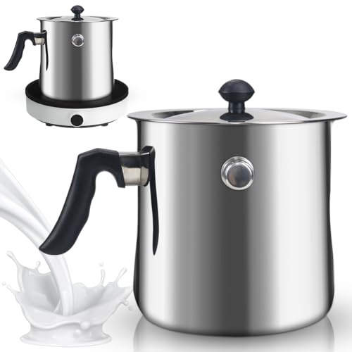 1.5L Milchtopf mit Deckel, Milchtopf Doppelwandig mit Pfeife, mit Bakelitgriff, Puddingtopf aus Edelstahl, Milchtöpfe Klein, Simmertopf Puddingtopf Wasserbad Schmelztopf, für Gas, Elektro