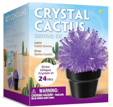 EDUMAN Crystal Cactus Growing Kit for Kids, Kids Science Experiment Kit with Crystal Powder, Grow Your Own Crystals, Educational STEM Craft Kit for Boys & Girls (Cactus-Purple)