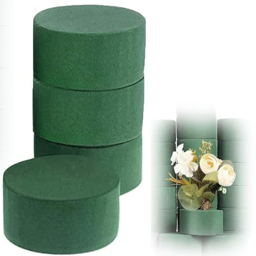 Bessy shop 4PCS Round Floral Foam Blocks- Wet & Dry Florist Foam for Fresh & Artificial Flowers, Wedding Decor, Floristry Displays, Room & Party Arrangements (10x10x4cm)
