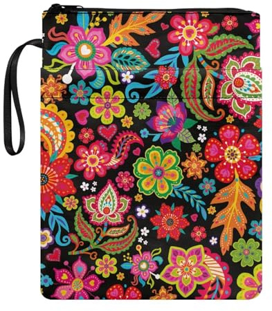 Poceacles Bunte Buchhülle mit Blumenmuster für Taschenbücher, waschbarer Stoff, tragbarer Lehrbuchschutz mit Reißverschluss, für Buchliebhaber, 27,9 x 21,6 cm