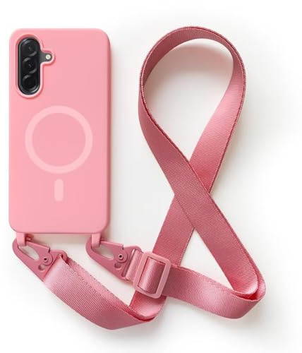 2NSPDRGNI Crossbody Case Compatible with Samsung Galaxy A56,Wireless Charging Shell with Adjustable Neck Cord Lanyard Strap,Pink