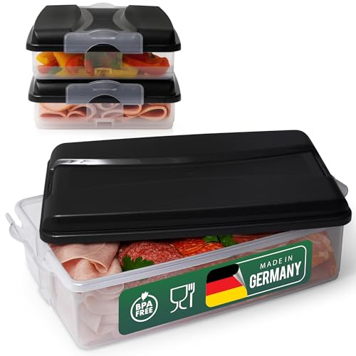 Novaliv Frischhaltedosen (2x klein + 1x groß + 3x Deckel), stapelbar für Kühlschrank & Gefrierfach, Vorratsdosen Set Aufbewahrungsbox Organizer, für Aufschnitt Wurst Käse Obst Gemüse Meal-Prep