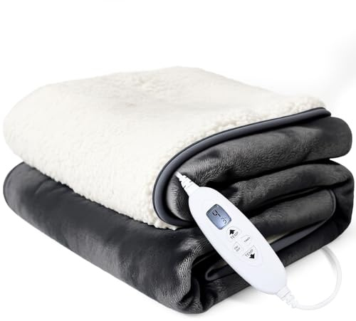 kinmaizi Electric Heated Blanket 2026 Upgraded - Soft Flannel Electric Throw, With 4 Heat Levels & 1-4H Hours Auto Off Overheat Protection, Machine Washable (130 x 160CM) Dark Grey
