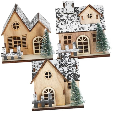 Mipcase 3pezzi Casetta in Legno Natalizia Luci LED Mini Case di Natale in Legno Villaggio di Case di Natale Illuminate per Decorazioni Invernali