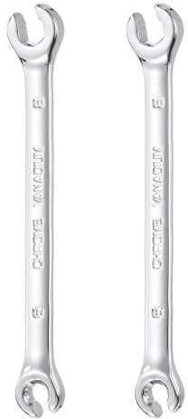 sourcing map 2 Pcs Flare Nut Wrench 6mm x 8mm Metric Double Open End Thick Spanner Mirror Polish Finish 45# Steel Brake Line Wrench for Fuel Tube Hose Transmission Line, Silver