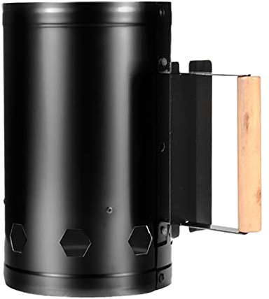 Aoresac Avviatore per Camino in Acciaio Inossidabile, Contenitore a Fuoco Rapido con Manico in Legno Naturale, per Barbecue a Carbone di Bricchette, Cucina All'aperto e Barbecue (Nera)
