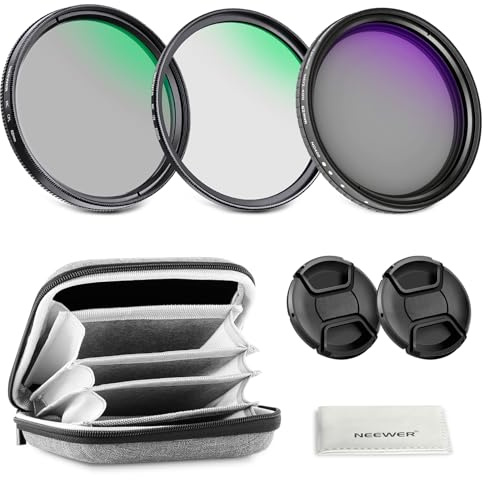 NEEWER 62mm variables ND + CPL + UV Filter Set, 3er Pack, mehrfachvergüteter Graufilter (ND2-400) zirkularer Polarisationsfilter Kamera Objektiv Polfilter, Foto Zubehör mit Tragetasche Objektivdeckeln