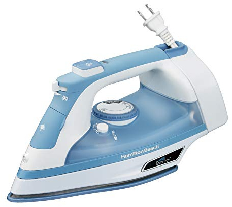 Hamilton Beach Steam Iron & Vertical Steamer for Clothes with Scratch-Resistant Soleplate, Adjustable Steam Settings + 8’ Cord Wrap, 3-Way Auto Shutoff, Anti-Drip, Self-Cleaning, 1500 Watts, Blue