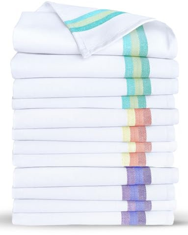 Harringdons Premium Tea Towels for Kitchen – 12-Pack 100% Natural Cotton Dish Towels, Quick Drying, Ultra Absorbent, Bleach Safe, 50x70 cm (Assorted Colours)