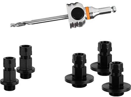 Mandrex | Lochsägen One Klick Aufnahmen Starter Set 8,5 mm Sechskant mit Zentrierbohrer lang & 5 Adapter | MX200032B