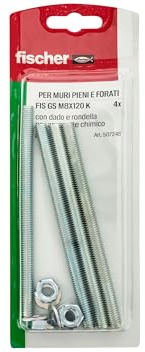 Fischer 4x Barre Filettate M8 x 120 mm con Dado e Rondella per Ancorante Chimico, 507248