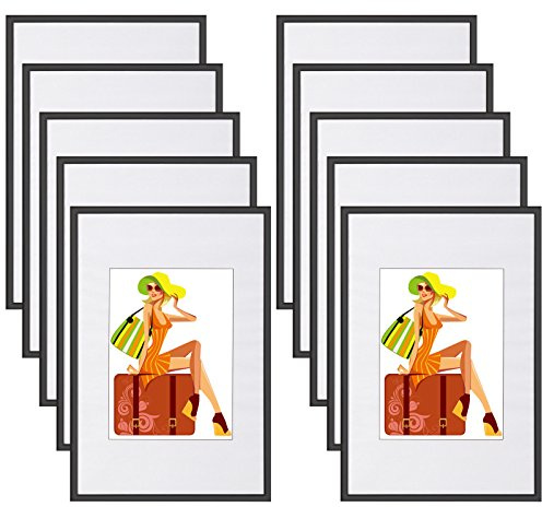 WOLTU Bilderrahmen 10x15, 10er set, Kunststoff Fotorahmen mit Passepartout | Schwarz, Posterrahmen New Lifestyle für Poster, Fotos, bruchsichere PS-Platte, aufhängbar u. aufstellbar, Collage-Wanddeko