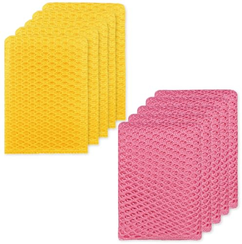 Basic Dish Wash Net (10Pcs) - All Purpose, Non-Scratch, Heavy Duty Dish Scrubbers for Cleaning Dishes, Pots and Pans Color Pink (Pink & Yellow 10 Pcs)