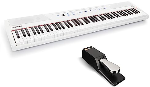 Alesis Recital E Piano Weiß + M-Audio SP-2 Sustain Pedal - 88-Tasten Digitalpiano mit eingebauten Lautsprechern und Universal Sustain Pedal mit Piano Style Action
