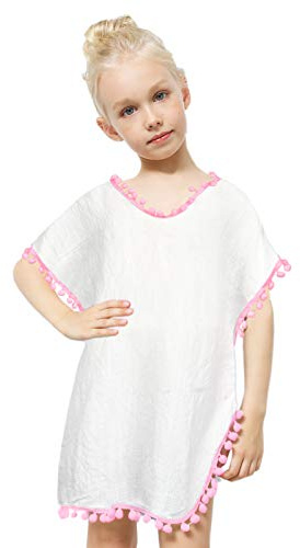 Kid Girls Chiffon Unicorn Rainbow Cover-up Beach Swimsuit Coverup Pompom Tassel