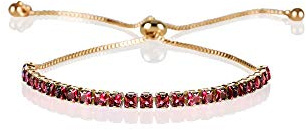 ZAVANA Adjustable Bracelets for Womens. Gold Bracelet for Women with Red Stones. Delicate Red Bracelets for Women with Adjustable Bead Fastening.
